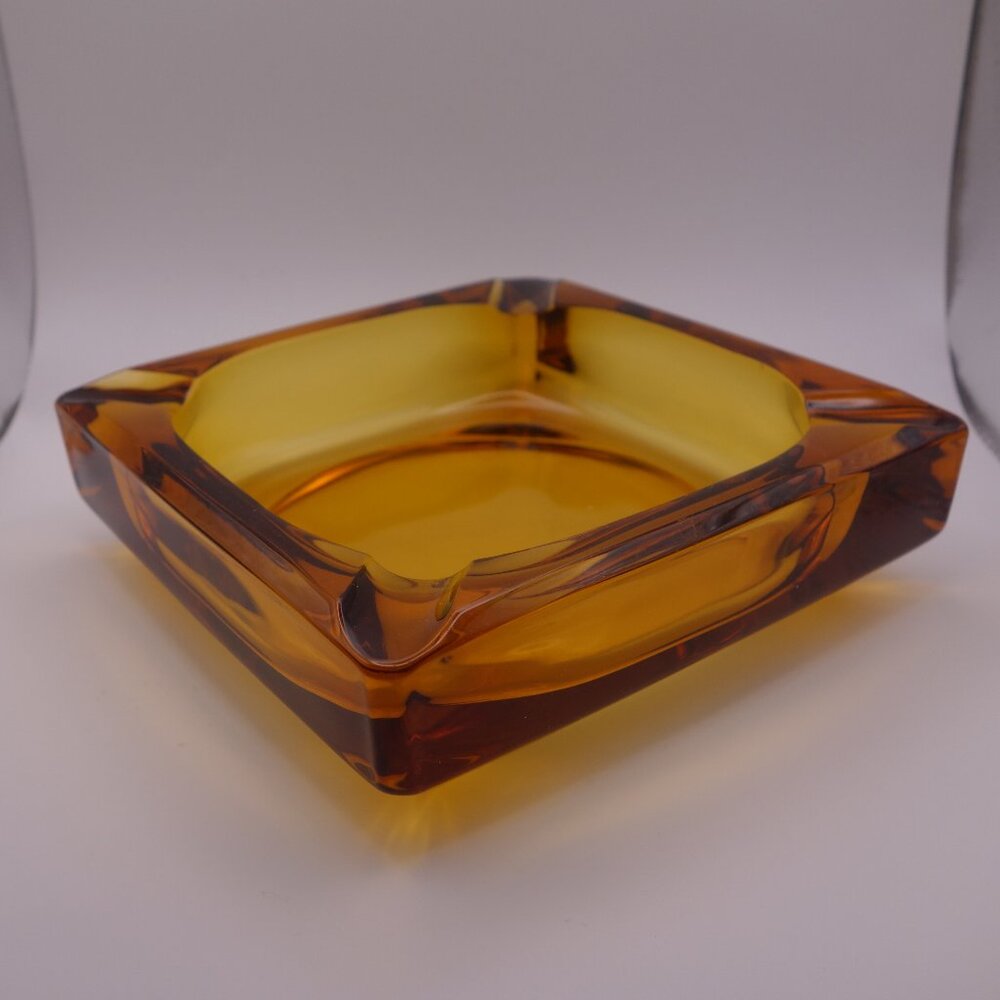 Amber Color Square Cigar Glass Ash Tray